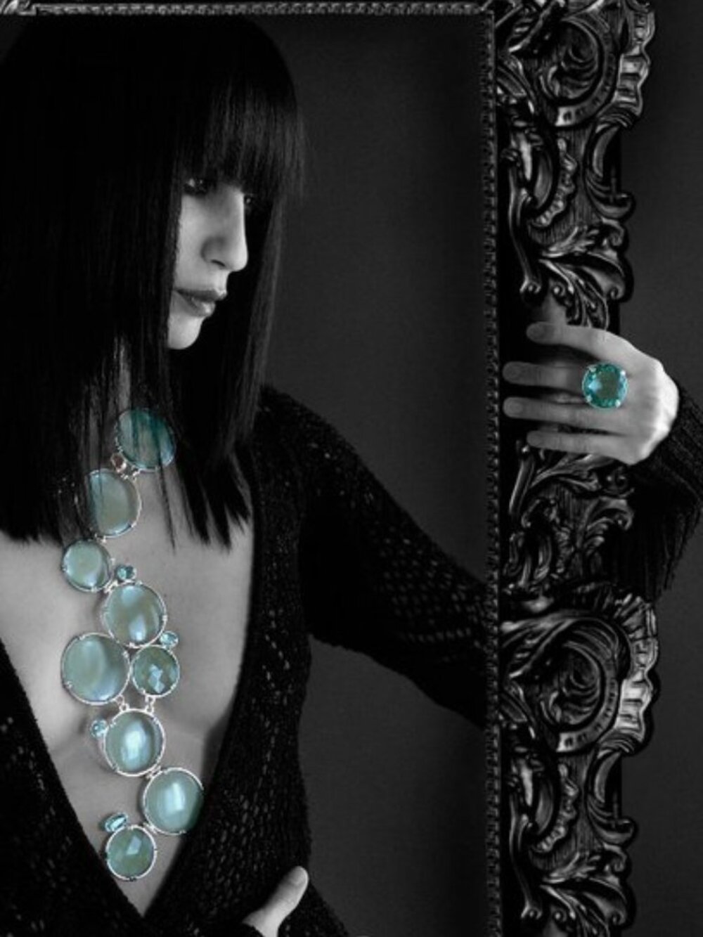Unique necklace in 925 sterling silver and light blue obsidian crystal